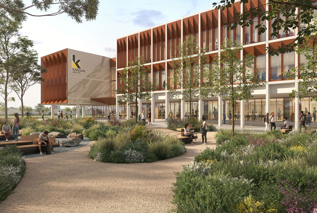 Render of the Kangan Institute's upcoming Health and Community Centre of Excellence in Broadmeadows