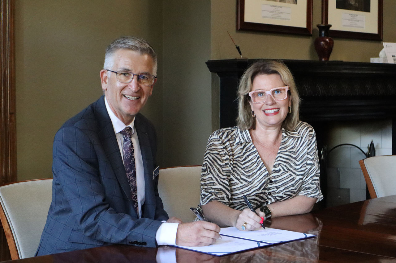 Salesian College Sunbury principal Mark Brockhus and Kangan Institute CEO Sally Curtain