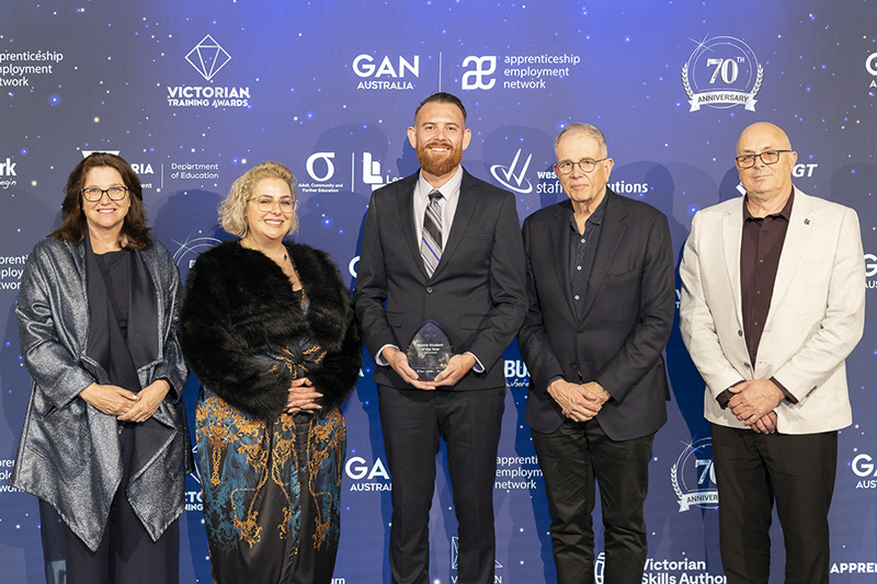 2024 Victorian Koorie Student of the Year Taylor Hampton with Kangan Institute representatives