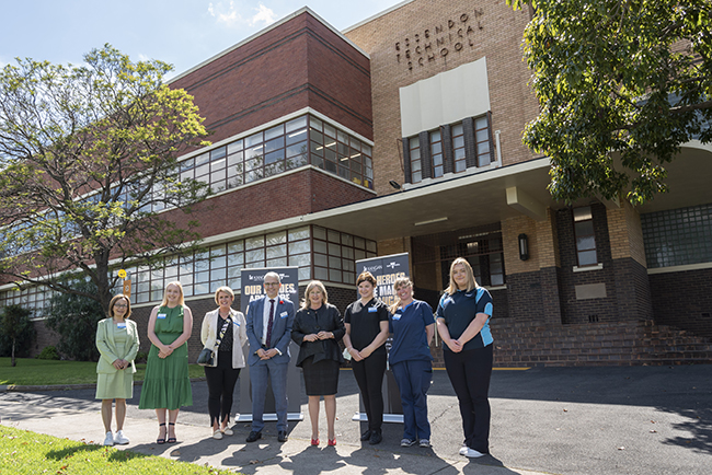 Sally group shot infront of Essendon campus