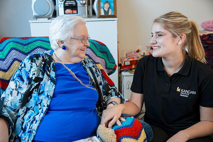 Aged care support  worker talking 