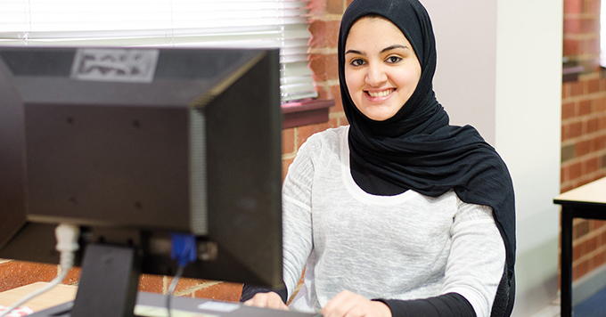 Female student at computer