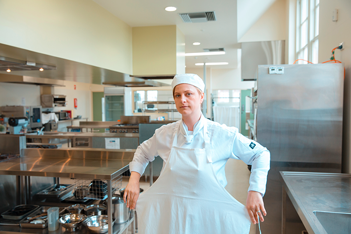 Preparing to work in kitchen