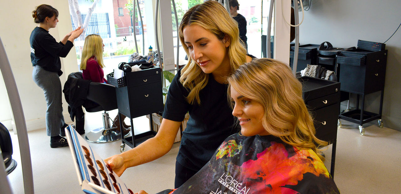 A student takes a Beauty class in our Cremorne training salon